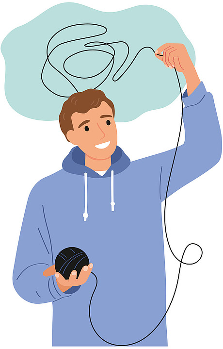 Illustration einer Person mit einer Wolke über dem Kopf