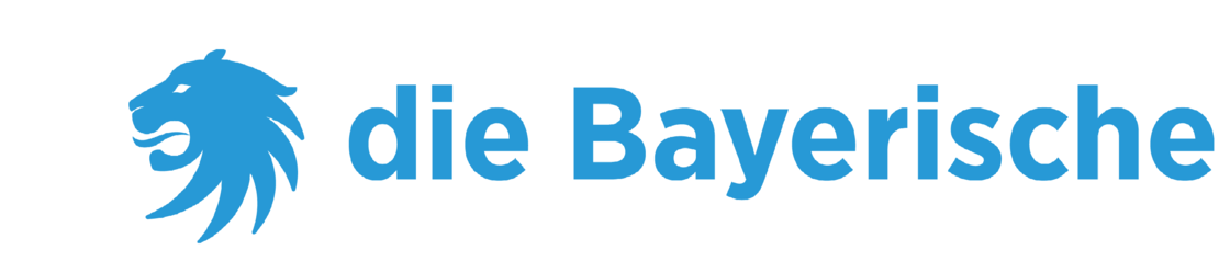 Blauer Text „die Bayerische“ neben einem stilisierten blauen Löwenkopf auf weißem Hintergrund.