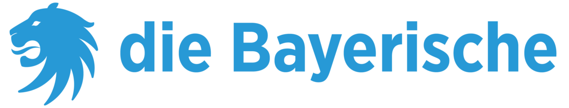 Logo der Bayerischen mit einem stilisierten blauen Löwenkopf auf der linken Seite und dem Markennamen in blauer Schrift auf der rechten Seite.
